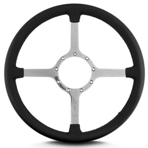 1967-1992 Camaro 15 Inch Steering Wheel Polished Spokes, Black Leather Wrap